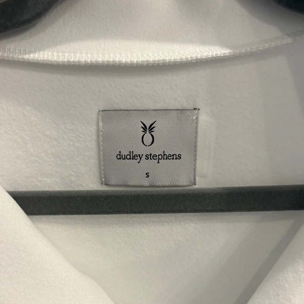 NWOT Dudley Stephens Striped White and Navy Quarter-Zip Pullover - Picture 2 of 3